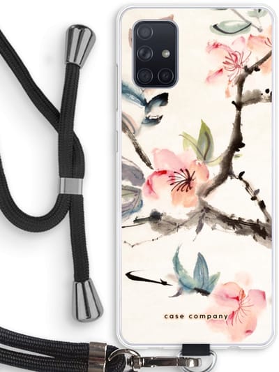 Case Company® - Hoesje met koord geschikt voor Samsung Galaxy A71 hoesje met Koord - Japanse bloemen - Telefoonhoesje met Zwart Koord - Bescherming aan alle Kanten en Over de Schermrand