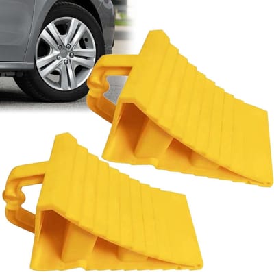 Lage Wedges met Handvat, Set van 2, 190 x 110 x 110 mm, Plastic Wielblokken, Remblokken, Voor Caravan en Motorhome, Veiligheid en Stabiliteit, Traileraccessoires