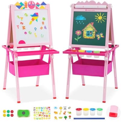 Dubbelzijdig Houten Kinderspeelbord met Tangram-Puzzel en Verstelbare Hoogte
