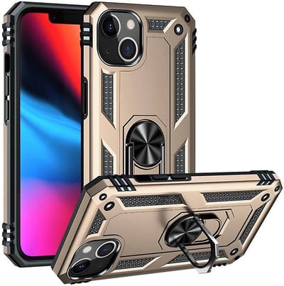 Ring Armor hoesje Geschikt voor iPhone 14 - Goud - Draaibare standaard - Magneet - ZT Accessoires