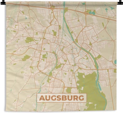Wandkleed - Wanddoek - Vintage - Augsburg - Kaart - Plattegrond - Stadskaart - 180x180 cm - Wandtapijt