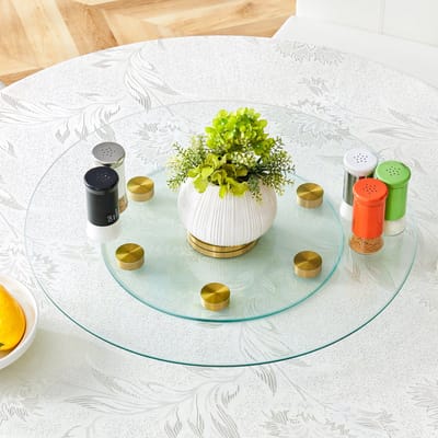 STILVORA Tafelblad Draaibaar – Diameter 61 En 38 Cm – Gehard Glas – Transparant Met Goud – Handig Voor Eettafel Delen En Presenteren – Tweelaags