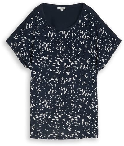 Tom Tailor - Plus Size - T-shirt in materiaalmix - Maat 46 - navy dot