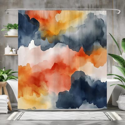 Floraweg douchegordijn, badkamergordijn, abstract aquarel, hoogwaardig materiaal, digitaal bedrukt, schimmelbestendig, inclusief 12 haken, waterdicht, machinewasbaar, polyester, 180 x 200 cm