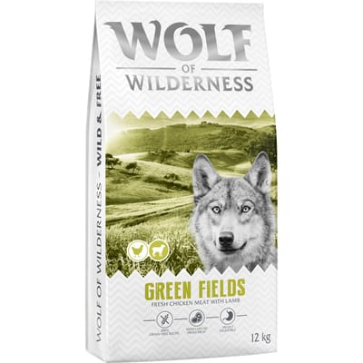 Wolf of Wilderness Adult "Green Fields" Lam - graanvrij - Dubbelpak: 2 x 12 kg Nieuw Recept