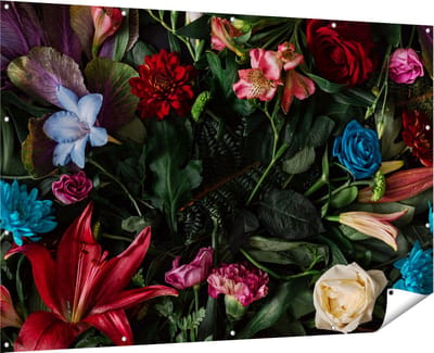 Gards Tuinposter Kleurrijke Bloemen met Groene Bladeren - 180x120 cm - Tuindoek - Tuindecoratie - Wanddecoratie buiten - Tuinschilderij