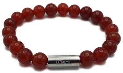 H-Beau - Handgemaakte Armband van Edelstenen - Natuurstenen - Carneool Kralen - RVS Kraal - 8mm - lengte 16,5cm - Gepolijst - Rood - Oranje - Dames - Tiener - Unisex - Sterrenbeeld - Horoscoop - Ram - Kreeft - Leeuw - Maagd