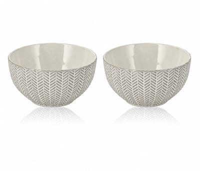 Ramen Kommen 2 Stuks – Ø14 cm Keramiek Ontbijtkommen – 700 ml Soepkommen Zonder Oor voor Muesli, Yoghurt, Noedels en Salade – Grijs