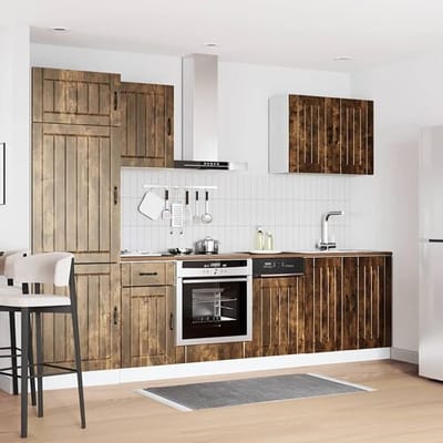 vidaXL - 7-delige - Keukenkastenset - Lucca - bewerkt - hout - gerookt - eiken