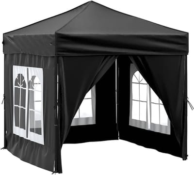 Opvouwbaar paviljoen - Partytent tuinpaviljoen - Feesten organiseren - Met zijwanden - 2 x 2 m - Zwart