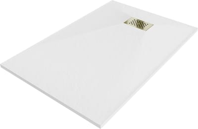 Mexen Hugo rechthoekige SMC-douchebak 80 x 70 , wit, gouden afdekking - 42107080-G