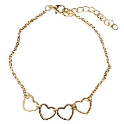 Fako Bijoux® - Enkelbandje - Enkelsieraad - Hartjes Quattro - Goudkleurig