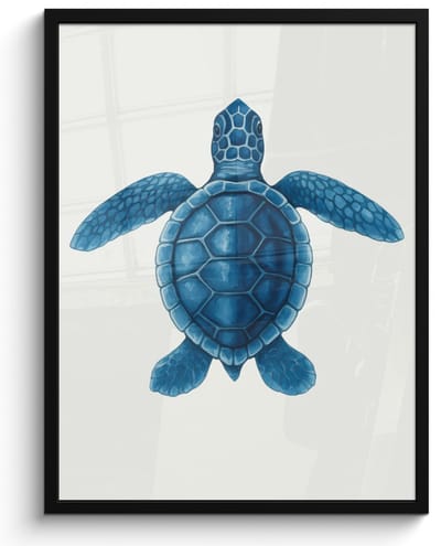 Poster in lijst - Fotolijst 50x70 cm - Posters - Schildpad - Blauw - Schild - Posterlijst zwart - Decoratie - Wanddecoratie woonkamer - Muurdecoratie slaapkamer