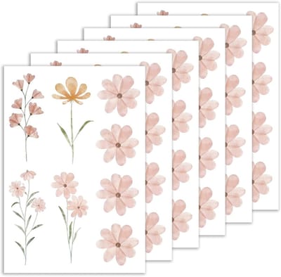 48 stuks Boho bloemen stickers voor meisjeskamer, speelkamer en kinderkamer, verwijderbare wanddecoratie voor een speelse sfeer en creatief interieur