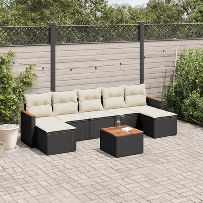 vidaXL - 8-delige - Loungeset - met - kussens - poly - rattan - zwart