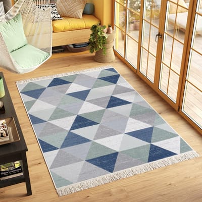Tapiso Azteca Vloerkleed Grijs Franjes Slaapkamer Katoenen Dubbelzijdig Tapijt Maat- 60x110