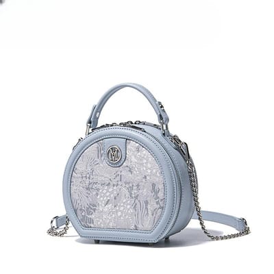 Dames Tas Blauw Ronde Taart Tas Handgeborduurde Crossbody Tas white