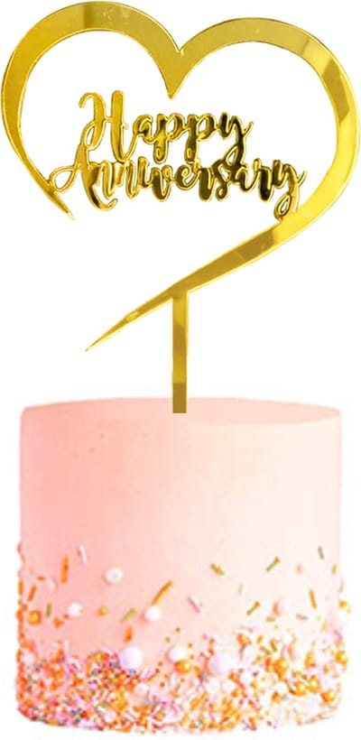 Huwelijks TaartTopper Anniversary Goud TaartDecoratie Cake Topper Taart Topper Decoratie Bruiloft Goud – 1 Stuk