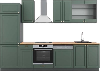 Vicco Fame-Line Complete keukeneenheid – 300 cm, WB Eik Groen-Goud Landhuis/Antraciet