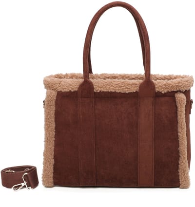 Trendy handtas / totebag - Ines Delaure - suede look - bruin