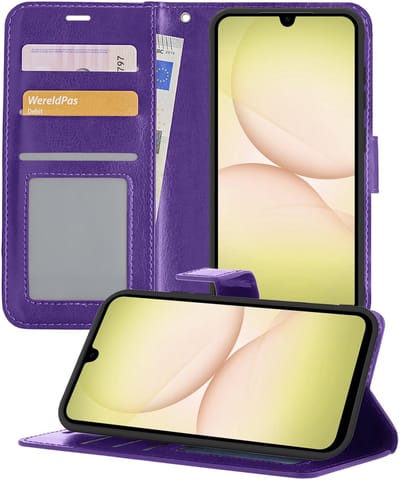 Hoesje - Met Pasjeshouder - Geschikt voor Samsung Galaxy A17 - Luxe Bookcase Portemonee - Flip Case - Kunstleer Book Case - Flipcase - Book Cover - Walletcase - Portemonneehoes - Telefoonhoesjes - Paars