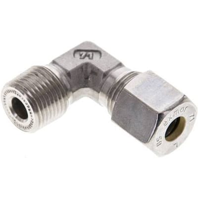 3/8'' NPT Buitendraad x 8S RVS L-Knelfitting 90 graden 630 Bar DIN 2353 - FL2E-MO-ST-038N-08-S
