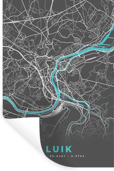 Muurstickers - Sticker Folie - Stadskaart – Grijs - Kaart – Luik – België – Plattegrond - 20x30 cm - Plakfolie - Muurstickers Kinderkamer - Zelfklevend Behang - Zelfklevend behangpapier - Stickerfolie