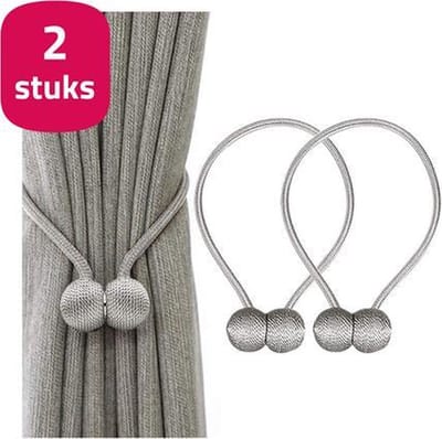 Luxe Gordijn Embrasse - Zilver Gordijnhouder - Raamdecoratieaccessoire - Embrasses voor Gordijnen - Magnetisch Gordijnkoord - 4 stuks - 40 cm - Zilver
