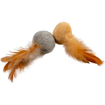 Duvoplus - Speelgoed Voor Dieren - Kat - Cushy Ballen Met Veren 2pc - 12x4x5cm Bruin/grijs - 2st