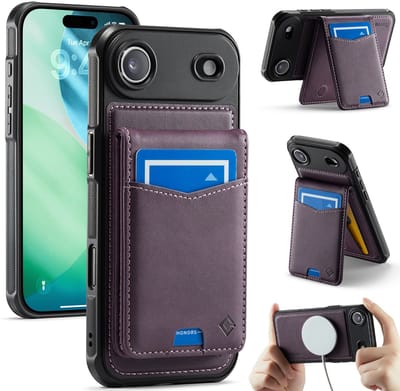 Casemania Hoesje Geschikt voor Apple iPhone 17 Air - Dark Purple - Geschikt voor MagSafe - Back Cover met Afneembare Magnetische Pasjeshouder met Standaard - Telefoonhoesje en Kaarthouder