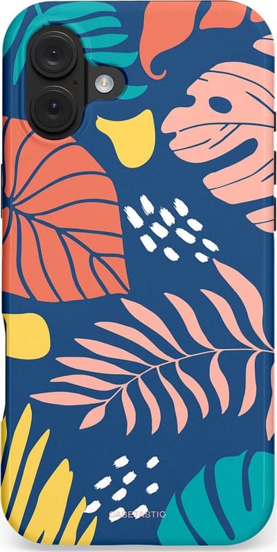 Casetastic hoesje geschikt voor Apple iPhone 16 Plus - MagSafe - Dubbellaagse bescherming - Zwoele avond - Fashion Case - Donkerblauw Perzik Goud Koraal