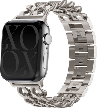 xoxo Wildhearts luxe stalen horlogeband - geschikt voor Apple Watch series - 1/2/3/4/5/6/7/8/9/10/SE/Ultra (2) - Sterrenlicht / Starlight - Hoogwaardig RVS Stalen band - Chain schakel bandje voor iWatch maat: 38mm - 40mm - 41mm - 42mm