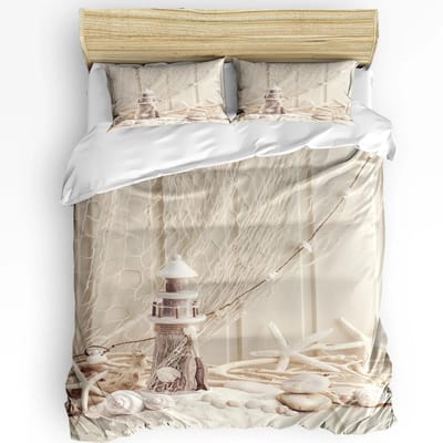 Schelpen Kauri Zeester Strandzand Beddengoed Set 3 stuks Dekbedovertrek Kussensloop Kinderen Volwassenen Dekbedovertrek Tweepersoonsbed Set Hometextiel EU Double(200x200cm)
