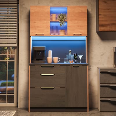 Keukenkast - 100x40x180 cm - Met LED Verlichting en Stopcontact - Met Werkblad - Hout - Zonder Kleur