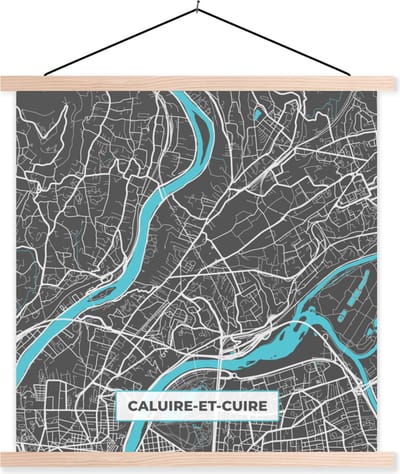 Posterhanger incl. Poster 40x40 cm - Schoolplaat - Plattegrond - Caluire-et-Cuire - Frankrijk - Stadskaart - Kaart - Textielposter - Blanke latten - Stadskaart