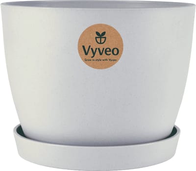 Vyveo - Bloempot Lunda met onderzetter - 14x10 - Lichtgrijs - Bloempot voor binnen en buiten - Lichtgewicht - Breukbestendig - Vorstbestendig - UV-bestendig