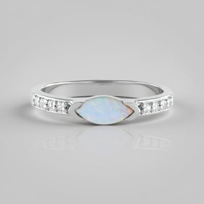 Cavill - Zilveren ring 925 Sterling Zilver geplatineerd - Australische marquise opaal 0,306 ct - 8 pavé zirkonia 0,181 ct - Elegant sieraad
