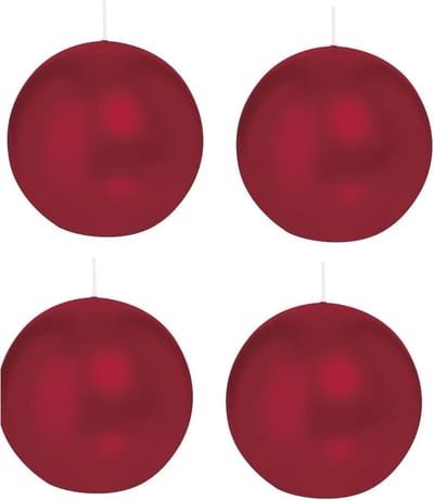 Trend Candles Bolkaars glad - 4x - bordeaux rood - 7 cm - 16 branduren - ronde kaarsen