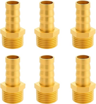 6 stuks messing slangtule G1/2 inch (20 mm), 1/2 inch slangaansluiting, 12 mm weerhaak tule, slangnippelconnector, roestvrijstalen slangtule, messing buisverbinder, schroefdraadfitting
