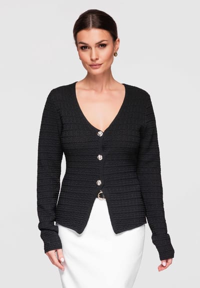OMBRE Trui - Aansluitend - Lange Mouw - Knopen Zwart L/XL