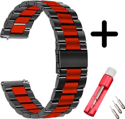 Strap-it bandje staal zwart/rood + toolkit - geschikt voor Samsung Galaxy Watch 1 46mm / Galaxy Watch 3 45mm / Gear S3