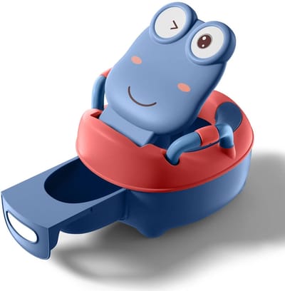 Froadp Pottje voor kinderen Babypotje WC/toilet Zindelijkheidstraining Kikkerontwerp Toilettrainer Baby Kindertoilet Toiletzitting Wc-zitting met rugleuning, handgrepen, afneembare bak (type A, blauw)