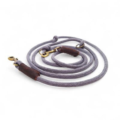 Cooper & Quint Just Cotton Verstelbare Hondenriem - Politielijn hond - Trainingslijn hond - Touwlijn - Grijs- 8mm - Oud Messing