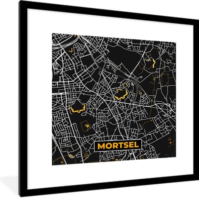 Fotolijst incl. Poster - Mortsel - Plattegrond - Stadskaart - Goud - Kaart - 40x40 cm - Posterlijst
