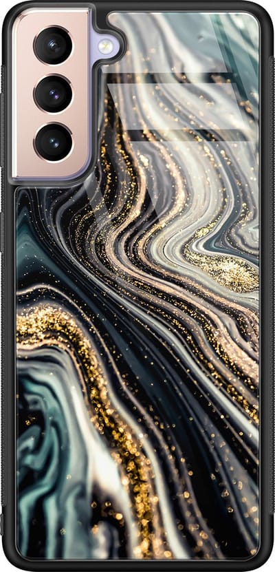 Hoesje geschikt voor Samsung Galaxy S21 - Marmer swirl - Luxe Glazen Hardcase - Marmer - Multi