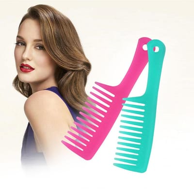 Peigne en plastique à dents larges pour cheveux bouclés, cheveux longs, cheveux mouillés, cheveux épais, démêlant vert clair