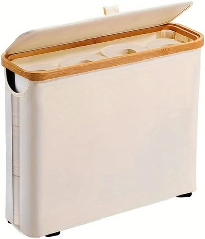 KZQ Toiletpapierhouder, opbergrek voor toiletpapier met deksel, geschikt voor 12 rollen toiletpapier, staand badkamerrek (gebroken wit).