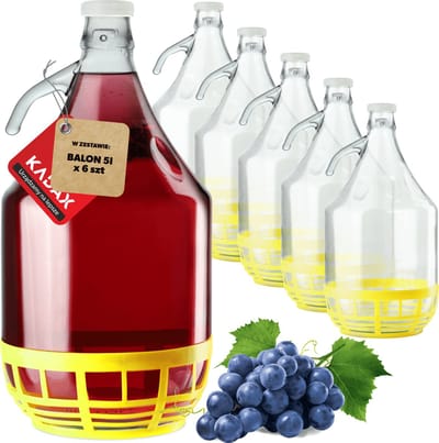 KADAX wijnballon, glazen ballon voor wijn, glazen wijnvat, gistingsballon, vat voor wijn van glas, clip-on fles met mand, gistingsvat voor wijn, glazen gistingsballonset