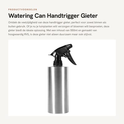 Dailygoods- Gieter 550ml - Gieter 304 Roestvrij Staal - Gieter met Sproeikop - Gieter voor Binnen/Buiten - Lichtgewicht - Duurzaam - Waterkan