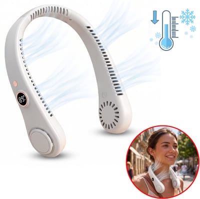 Best Active Nekventilator Draadloos - Handsfree Ventilator Oplaadbaar - 360° Verkoeling met LED Display - 5 Standen - Draagbare Nek Ventilator - Wit